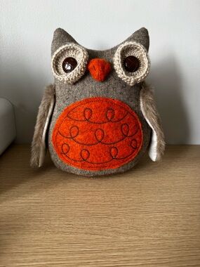 Handmade Brown and Orange Owl Plush Accent Doorstop